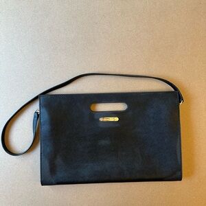 EUC Michael Kors Chic Black Leather Envelope Clutch Handbag with Strap